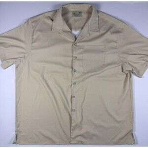 Royaura Shirt Mens 3XL Beige Solid Short Sleeve Hawaiian Button Up Resort Casual
